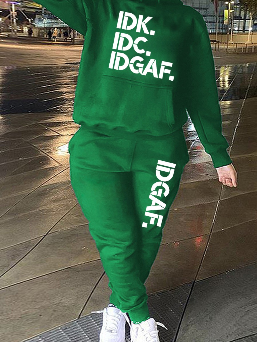 LW Letter Print Kangaroo Pocket Tracksuit Set