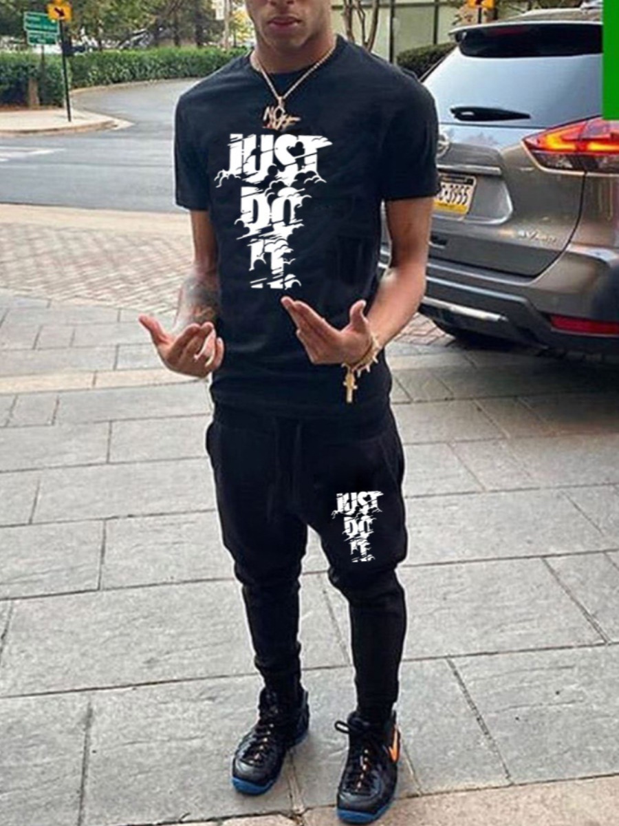 LW Men Just Do It Letter 3D Print Pants Set