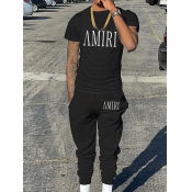 LW Men Letter Print Drawstring Pants Set