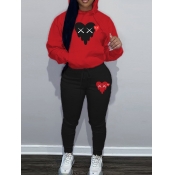 LW Plus Size Heart Print Kangaroo Pocket Tracksuit