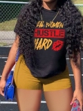 LW Hustle Hard Lip Letter Print Shorts Set