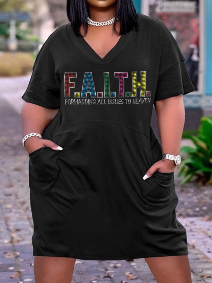LW Plus Size Rhinestone Faith Letter Dress