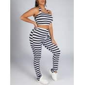 LW Casual Striped Backless Black Two Piece Pants S