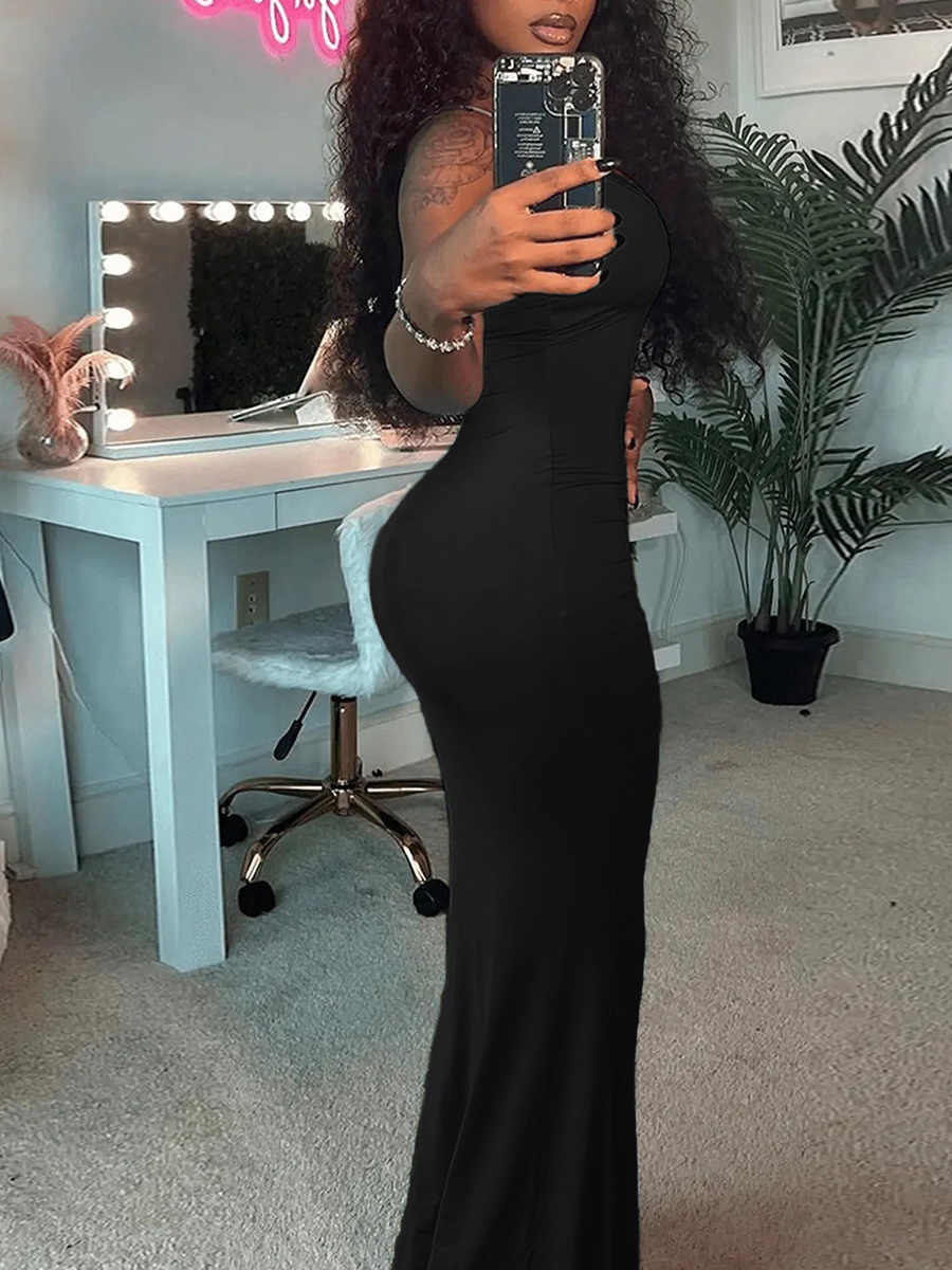 LovelyWholesale BASICS Cami Bodycon Mermaid Dress Summer Sleeveless Casual Basic U Neck Spring Summer 2024