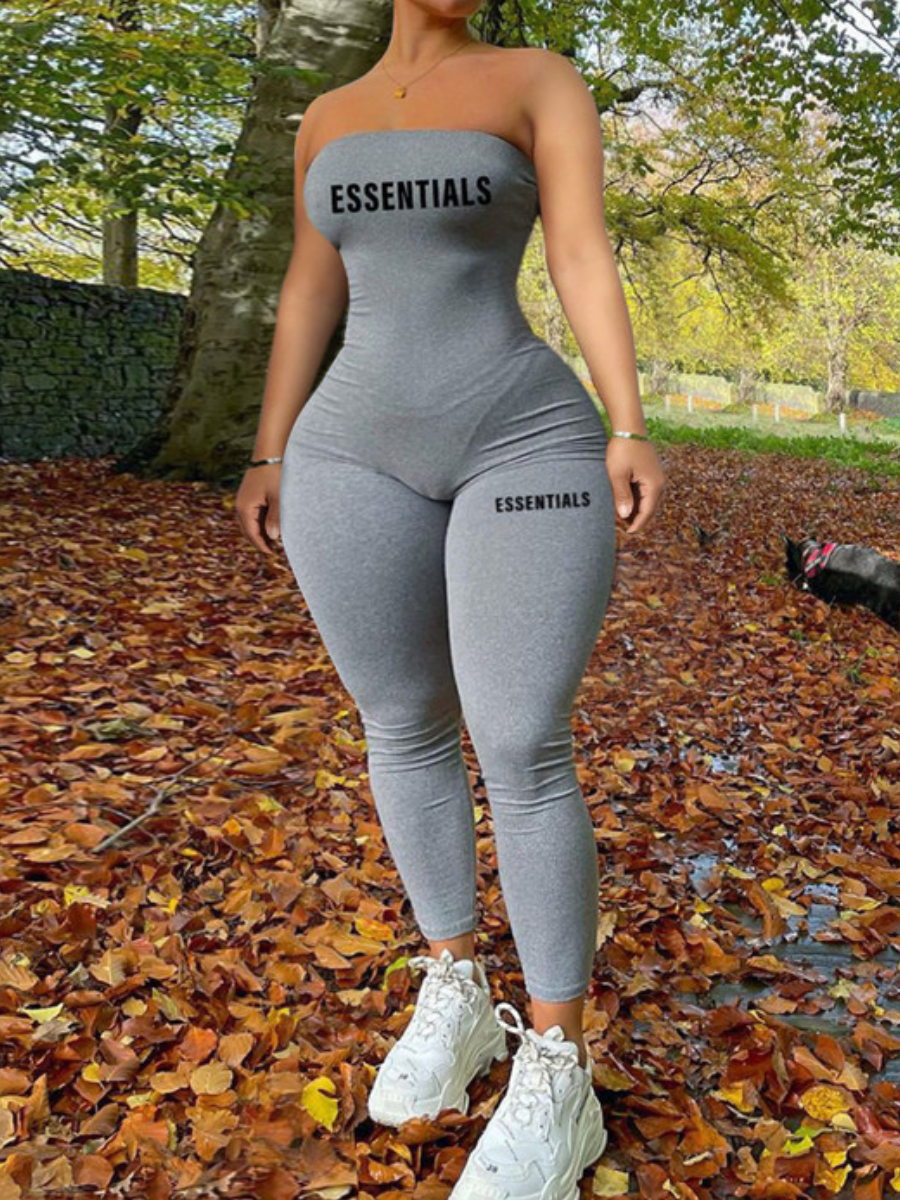 LW Plus Size Off The Shoulder Essentials Letter Print Jumpsuit