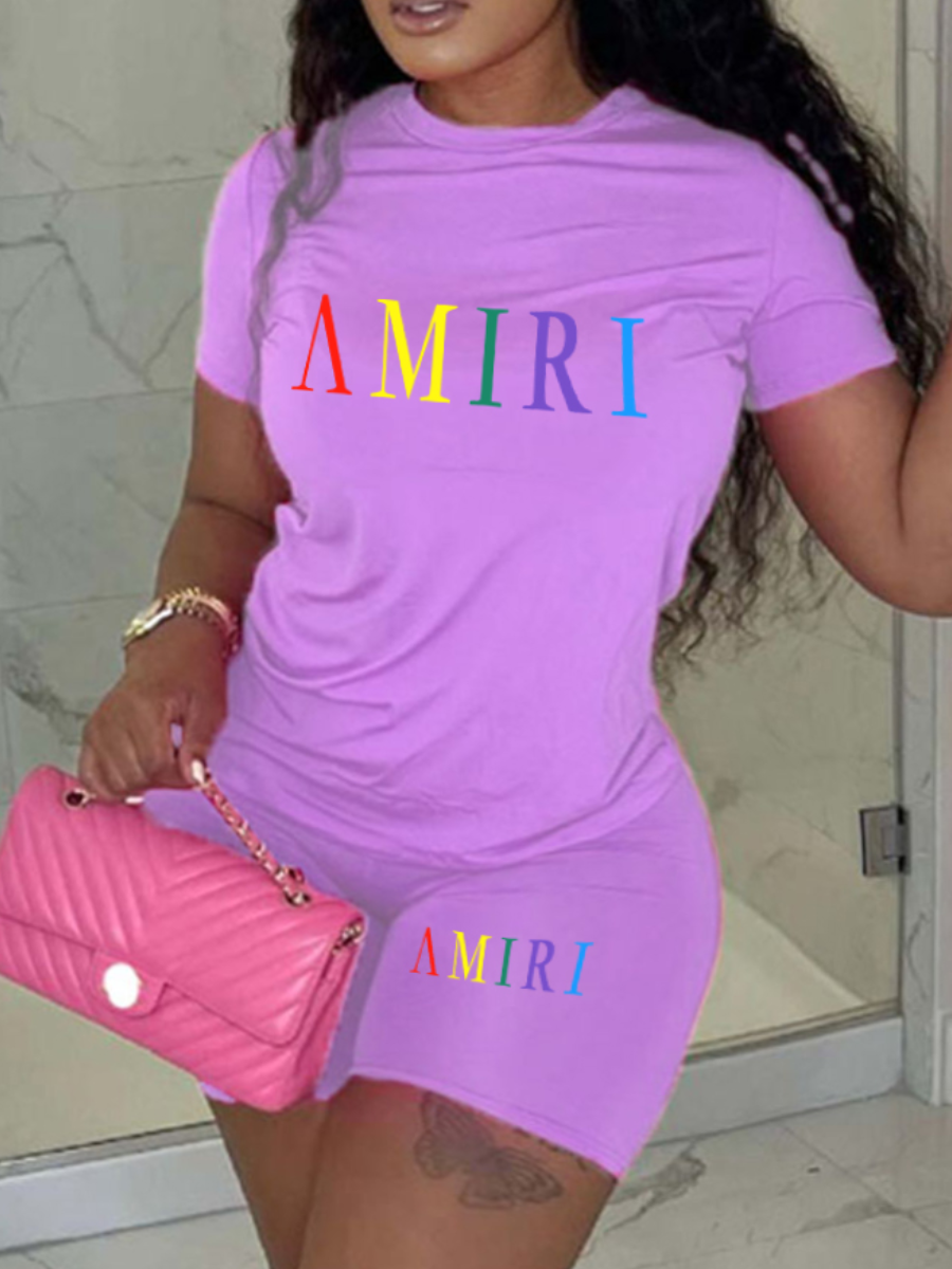 LW Plus Size Amiri Letter Print Shorts Set Sale LovelyWholesale