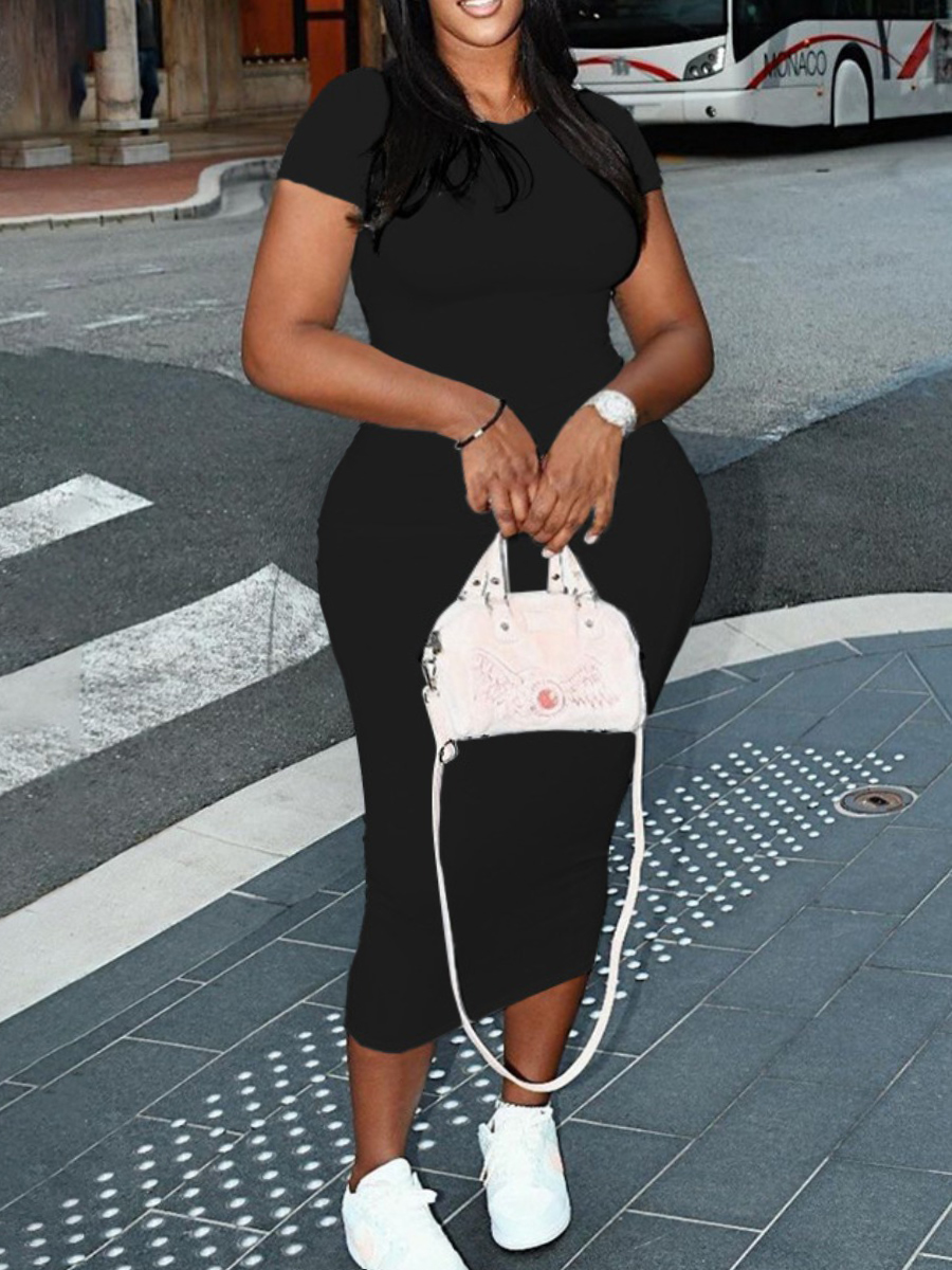LW BASICS Plus Size Round Neck Bodycon Dress