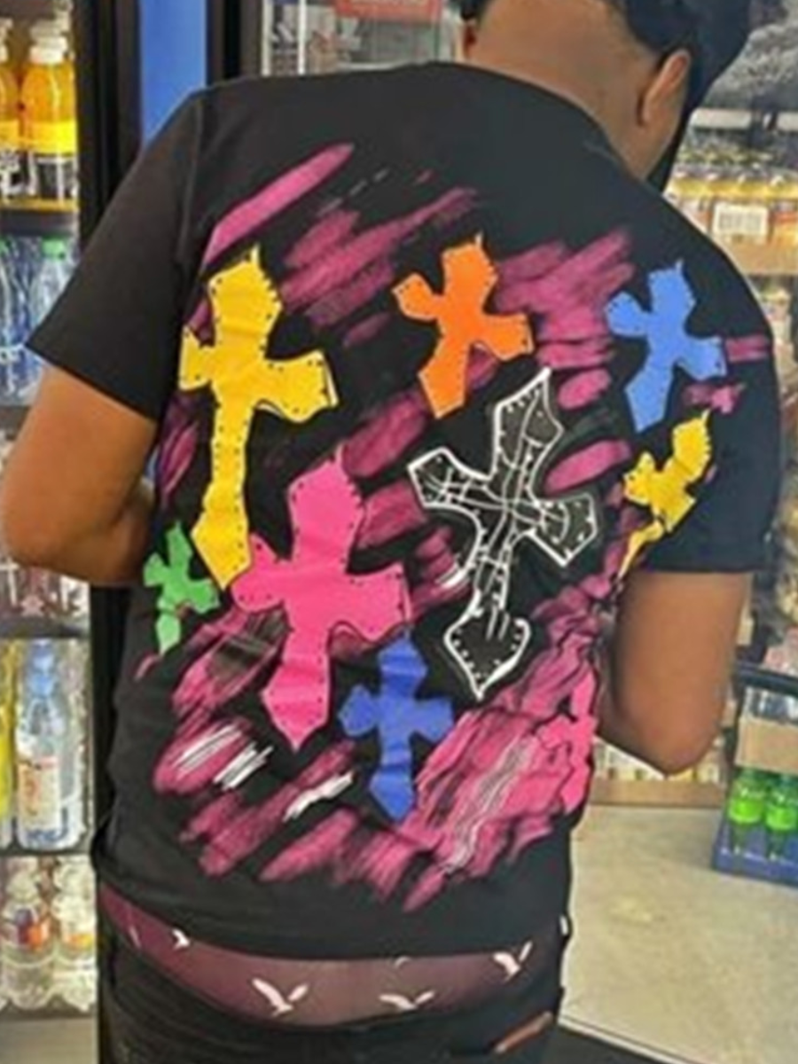 LW Men Graffiti Cross Print T-shirt
