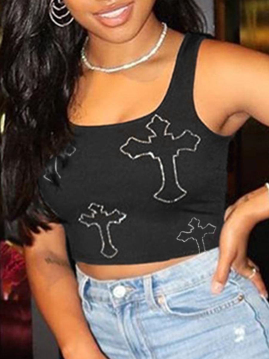 LW Rhinestone Decor Rib Knit Camisole