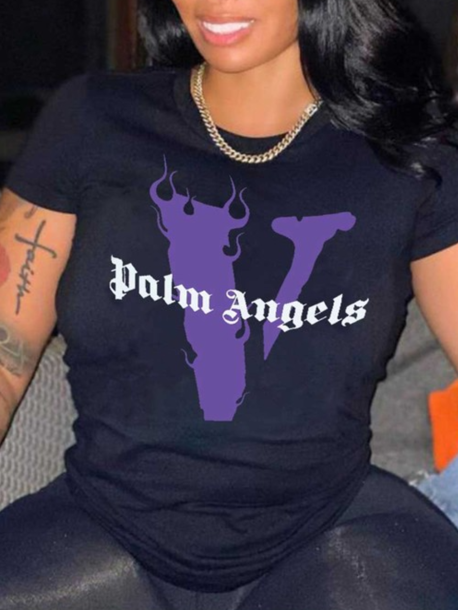 LW COTTON Plus Size Palm Angels Letter Print T-shirt