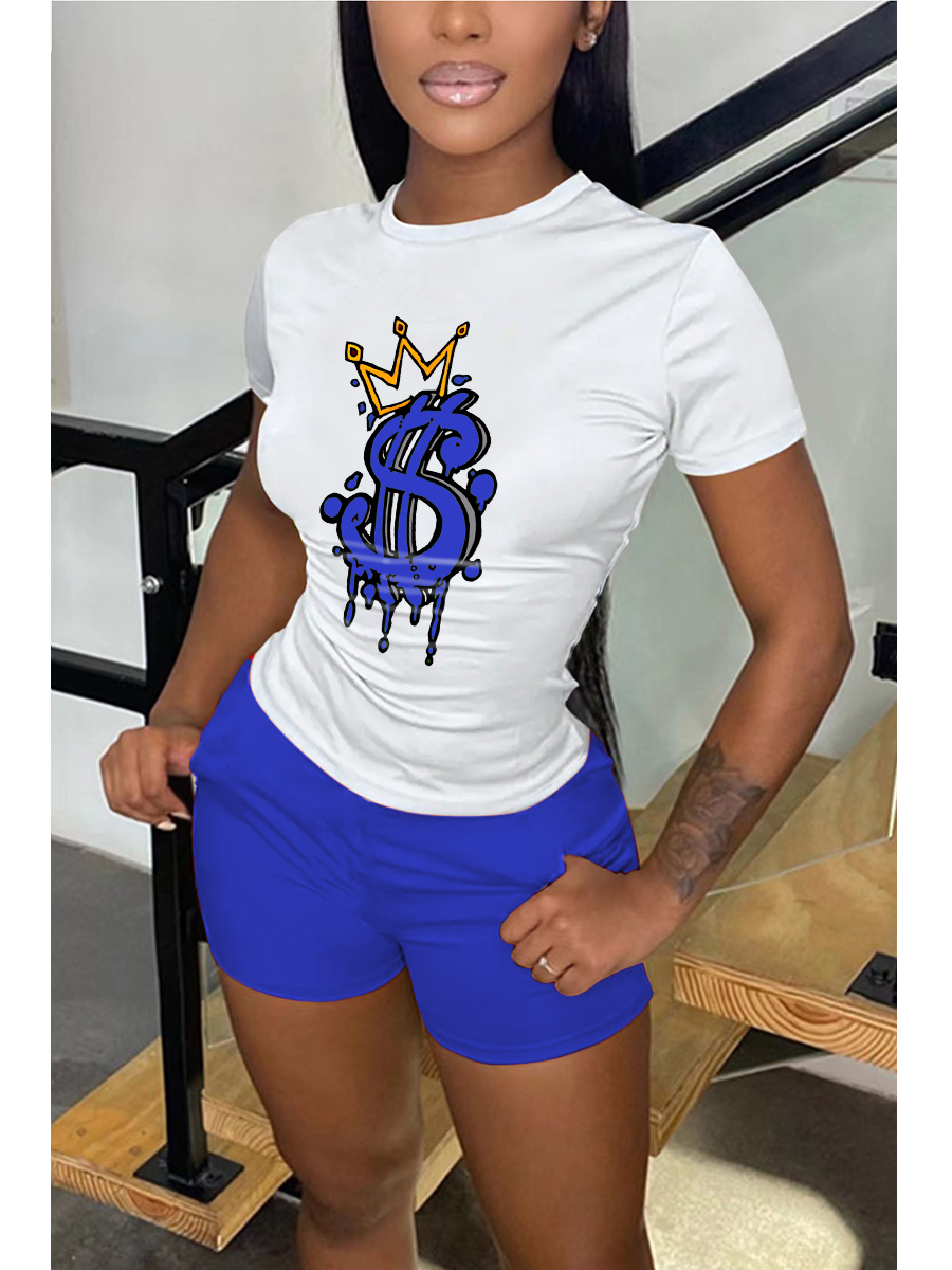LW Crown Letter Print Shorts Set