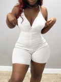 LW Plus Size Casual V Neck Elastic White One-piece Romper