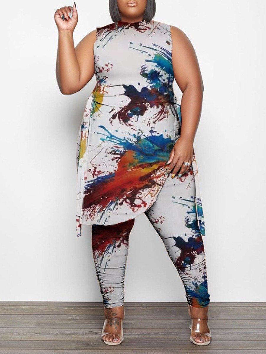 LW Plus Size Splash Ink Bandage Design Side Split 