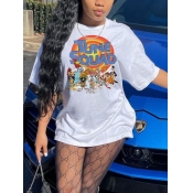 LW Round Neck Cartoon Letter Print Dress