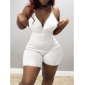 LW Plus Size Casual V Neck Elastic White One-piece