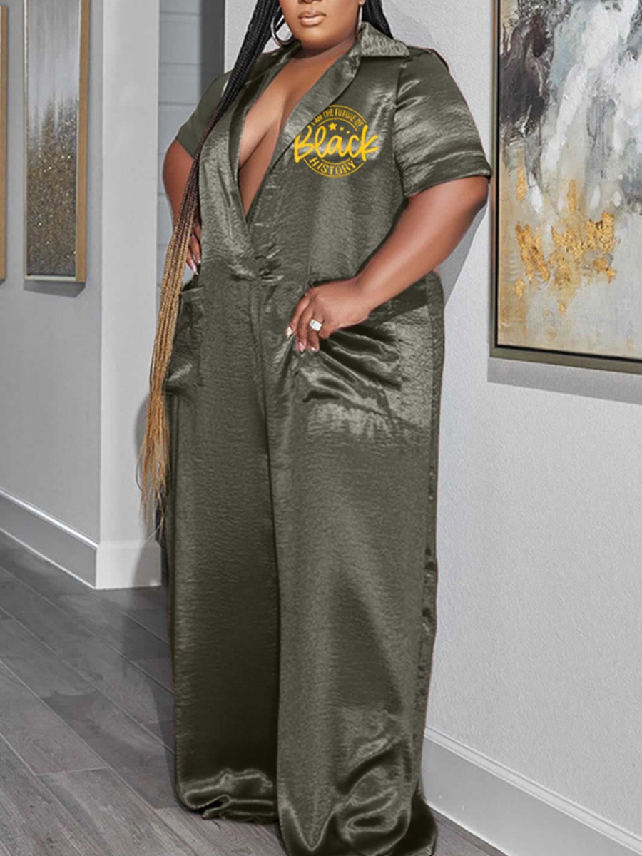 LW Plus Size Letter Print Pocket Design Loose Jump