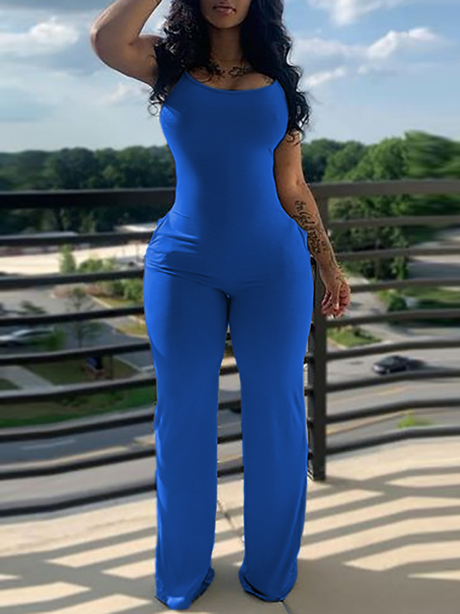 LovelyWholesale BASICS Plus Size Pocket Design Cami Jumpsuit Spring|Summer Sleeveless Casual Pocket Design U Neck  3X Spring Summer 2024