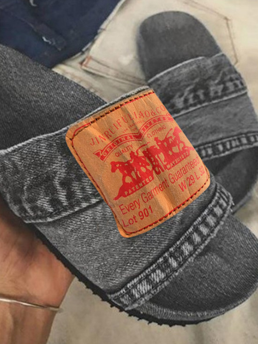 LW Letter Decor Denim Slides