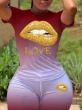 LW Gradient Lip Letter Print Shorts Set