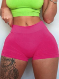 LW Casual Mid Waist Elastic Rose Red Shorts
