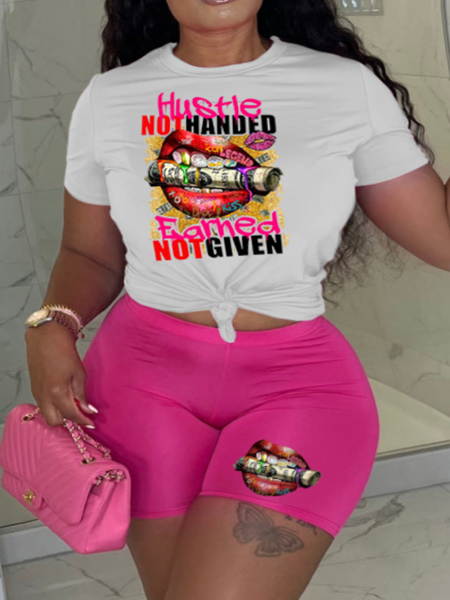 LW Money Letter Lip Print Shorts Set