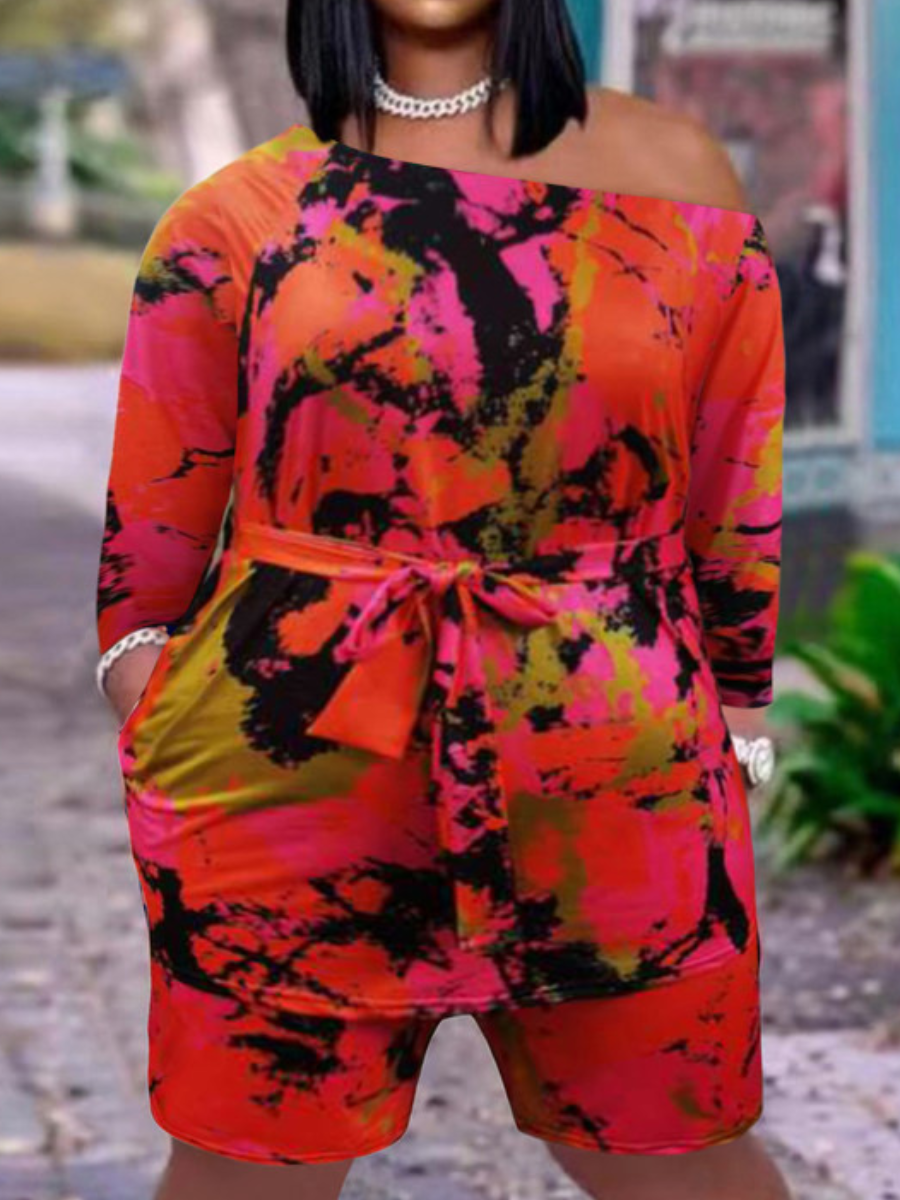 LW Plus Size Tie Dye Bandage Design Shorts Set