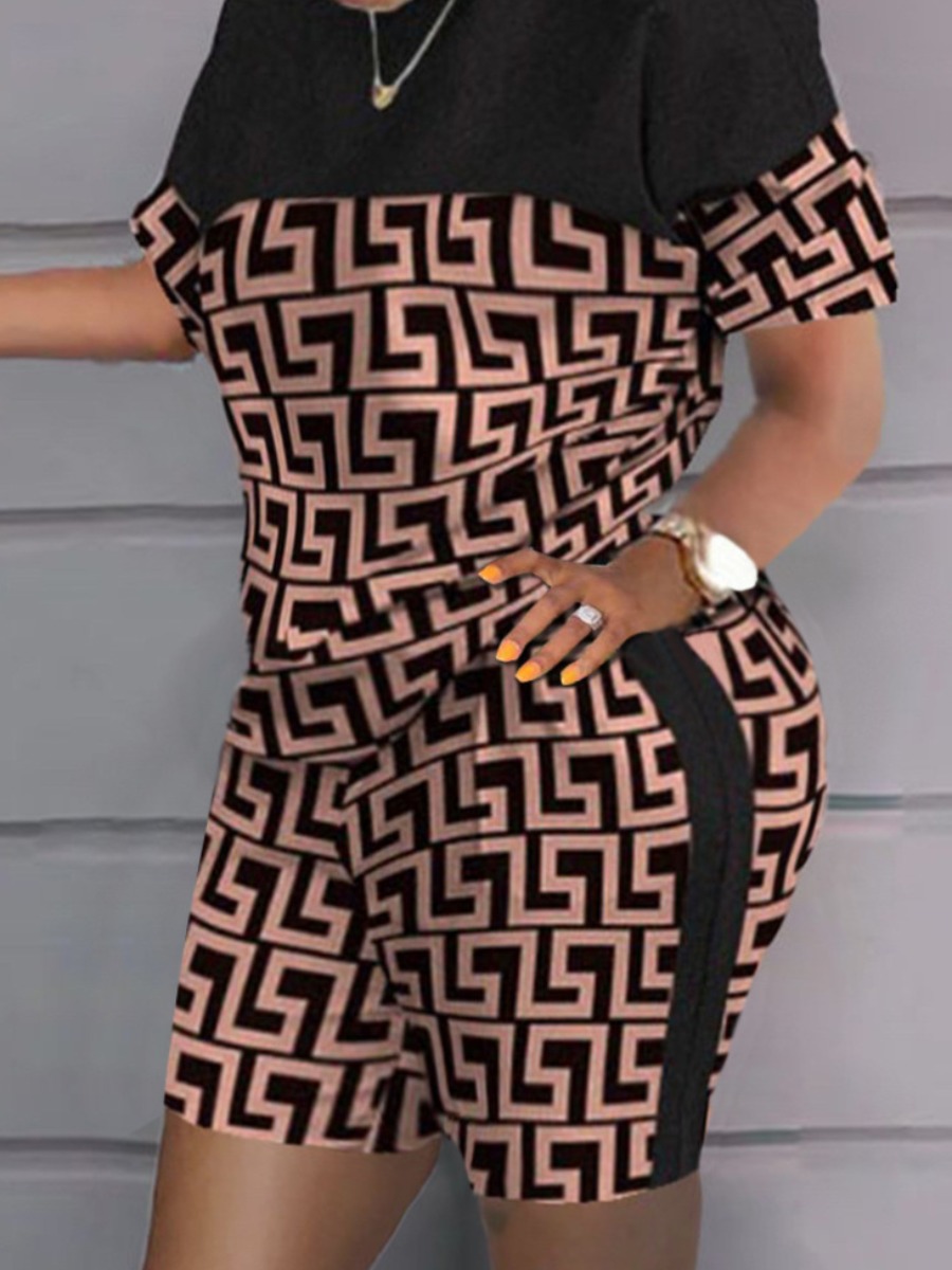 LW Plus Size Round Neck Geometric Print Shorts Set