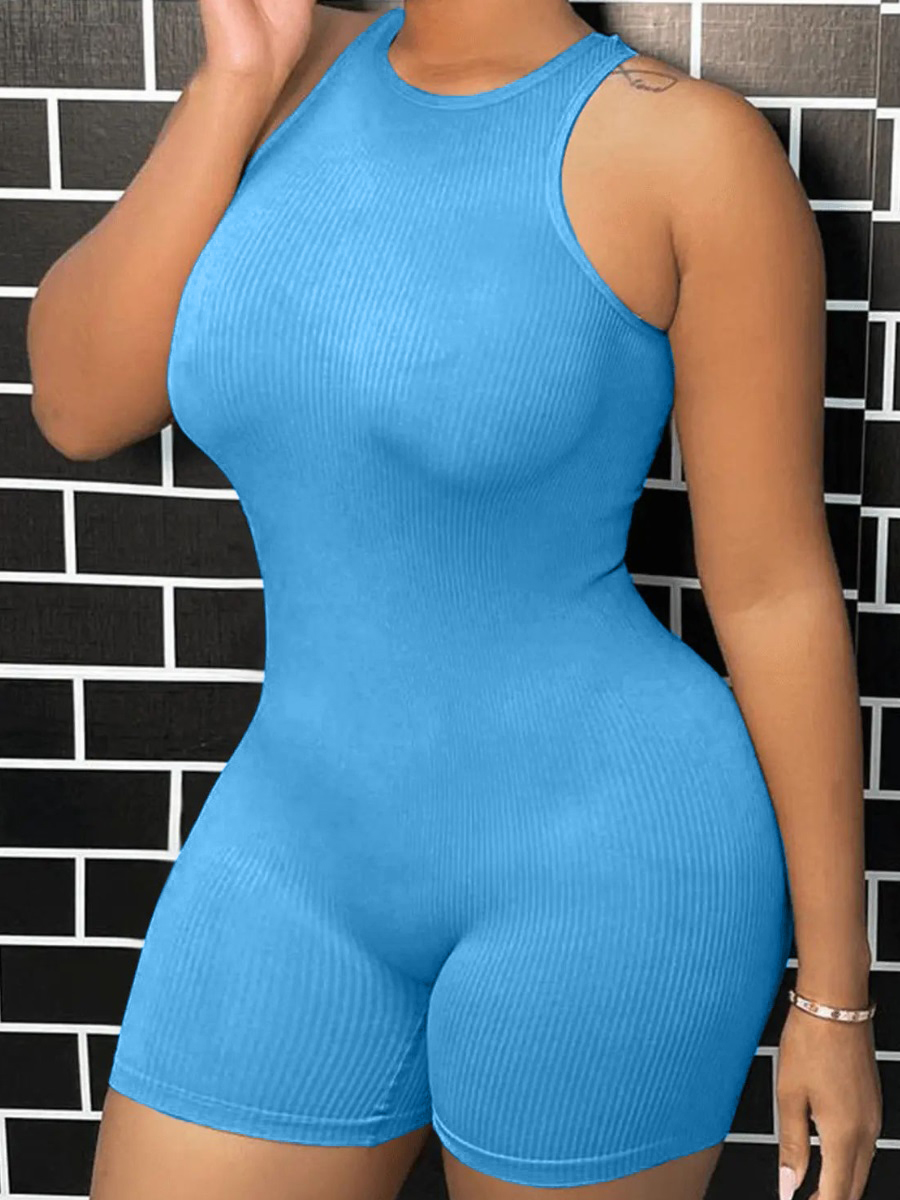 LW BASICS Plus Size Rib Knit Skinny Stretchy Romper