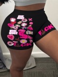LW Mid Waist Heart Letter Print Shorts