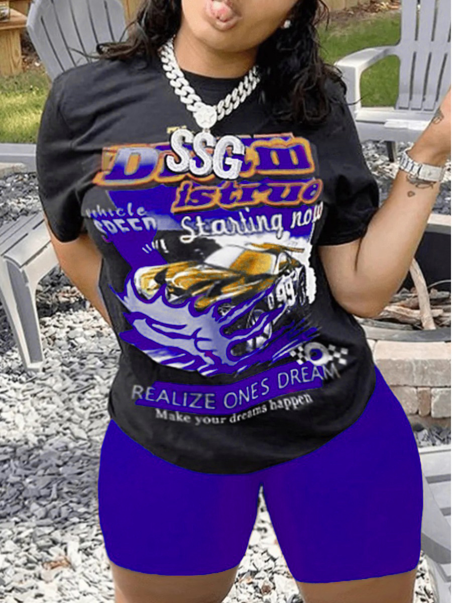 LW Racing Car Letter Print Shorts Set