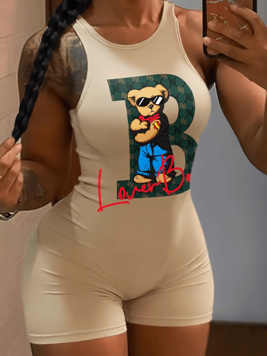 LW Cartoon Lover Letter Print Cami Romper