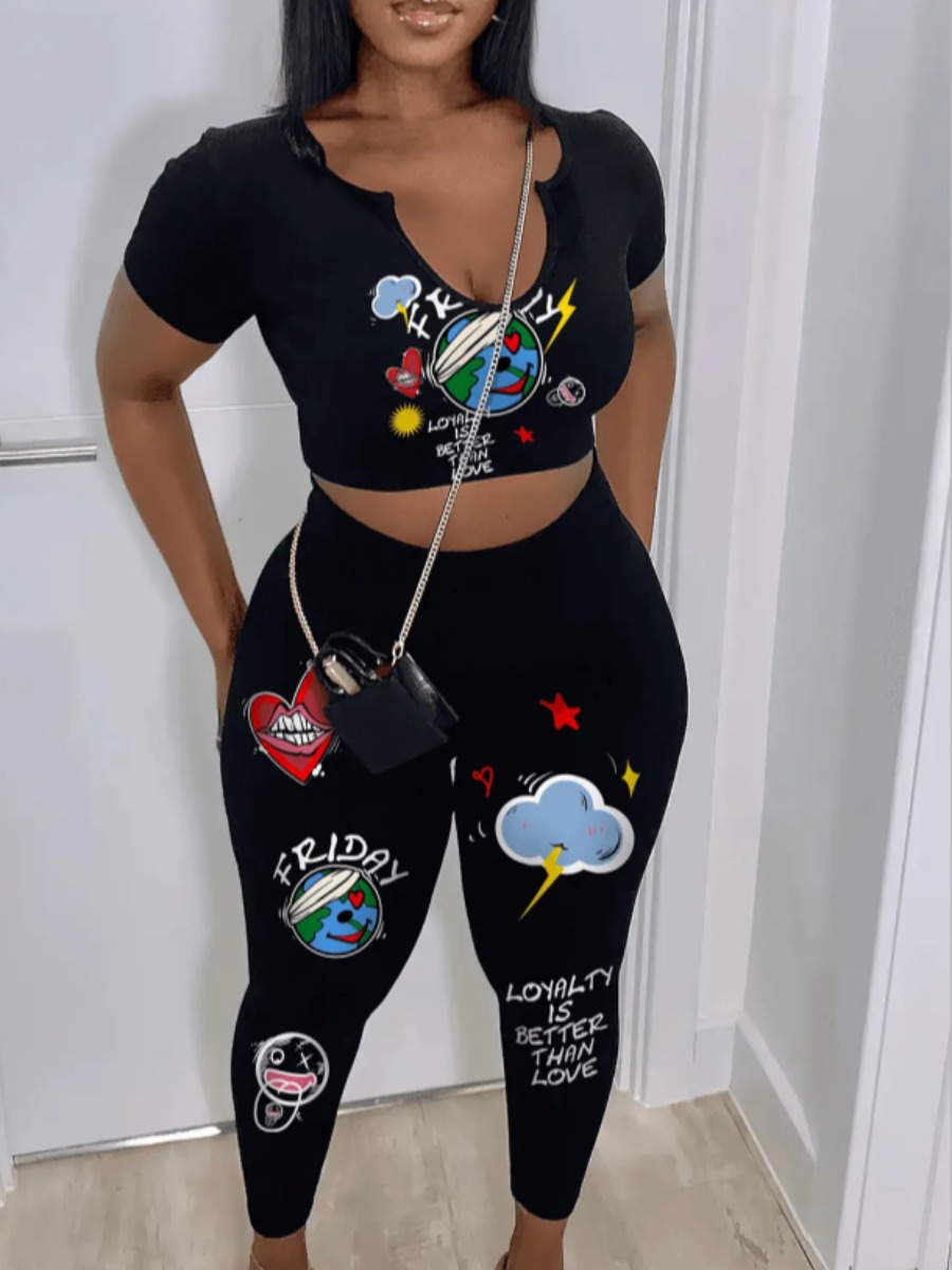 LW Crop Top Loyalty Is Better Than Love Print Pants Set
