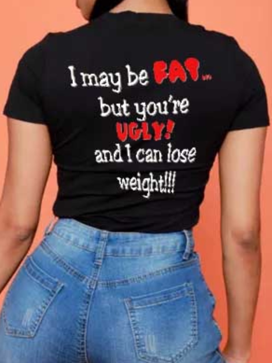 LovelyWholesale Plus Size Round Neck Letter Print T-shirt Summer Short Sleeve Casual Round Neck  5X Spring Summer 2024