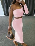 LW Plus Size One Shoulder Crop Top Skinny Skirt Set