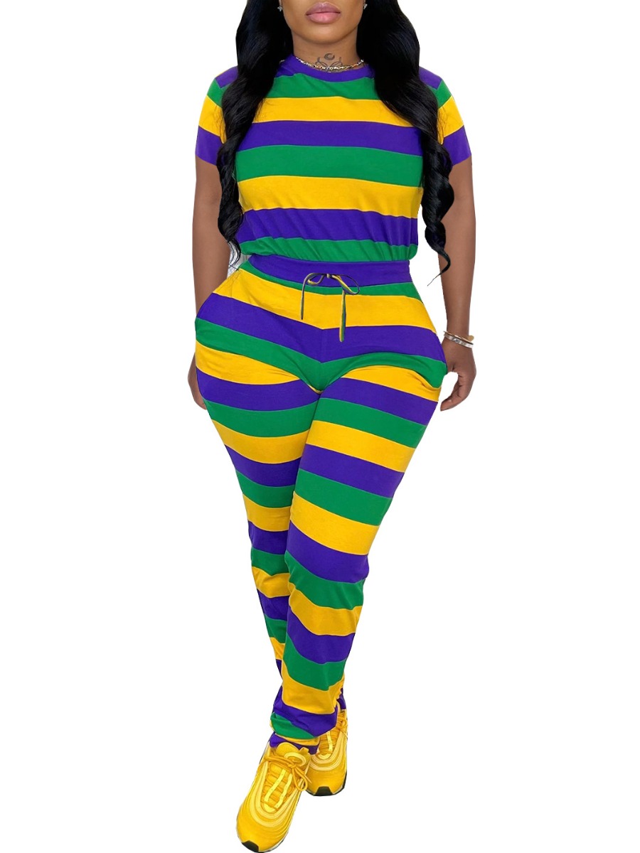 LW Striped Drawstring Pocket Design Pants Set