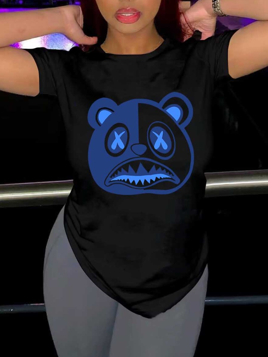 LovelyWholesale Cartoon Print Regular Fit T-shirt Summer Short Sleeve Casual Spring Summer 2024