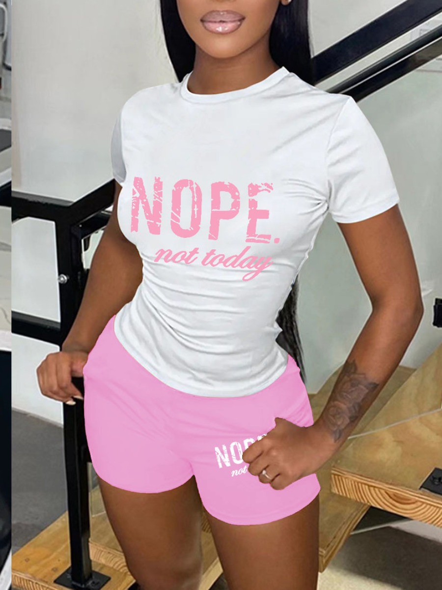 LW Nope Not Today Letter Print Shorts Set