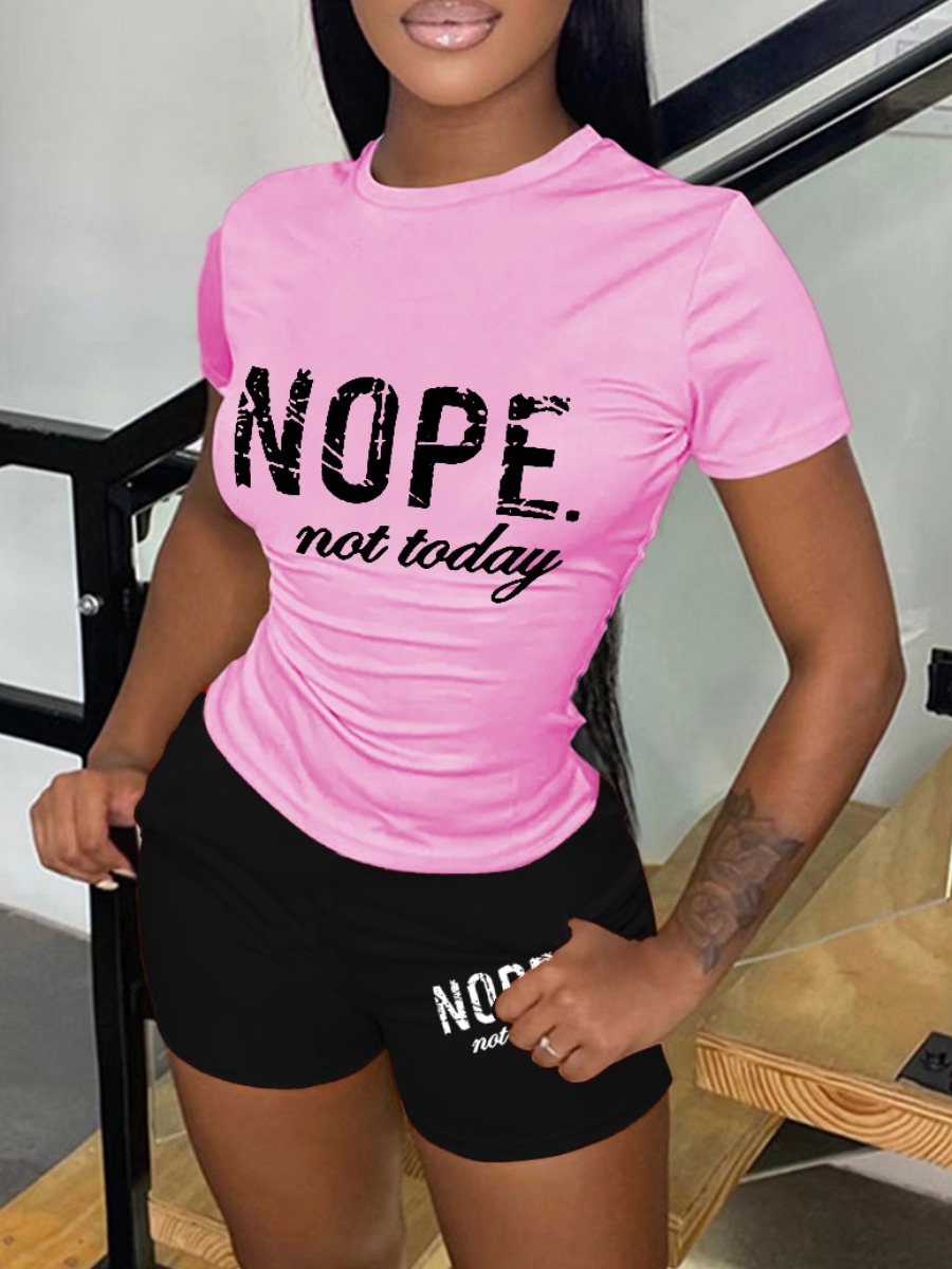 LW Nope Not Today Letter Print Shorts Set