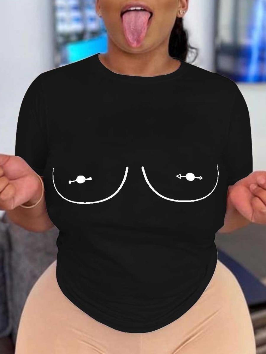 LovelyWholesale Plus Size Round Neck Arrow Print T-shirt Summer Short Sleeve Casual Round Neck  5X Spring Summer 2024