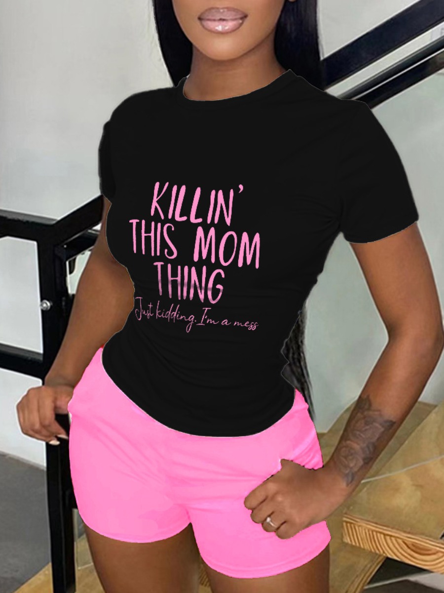LW This Mom Thing Letter Print Shorts Set