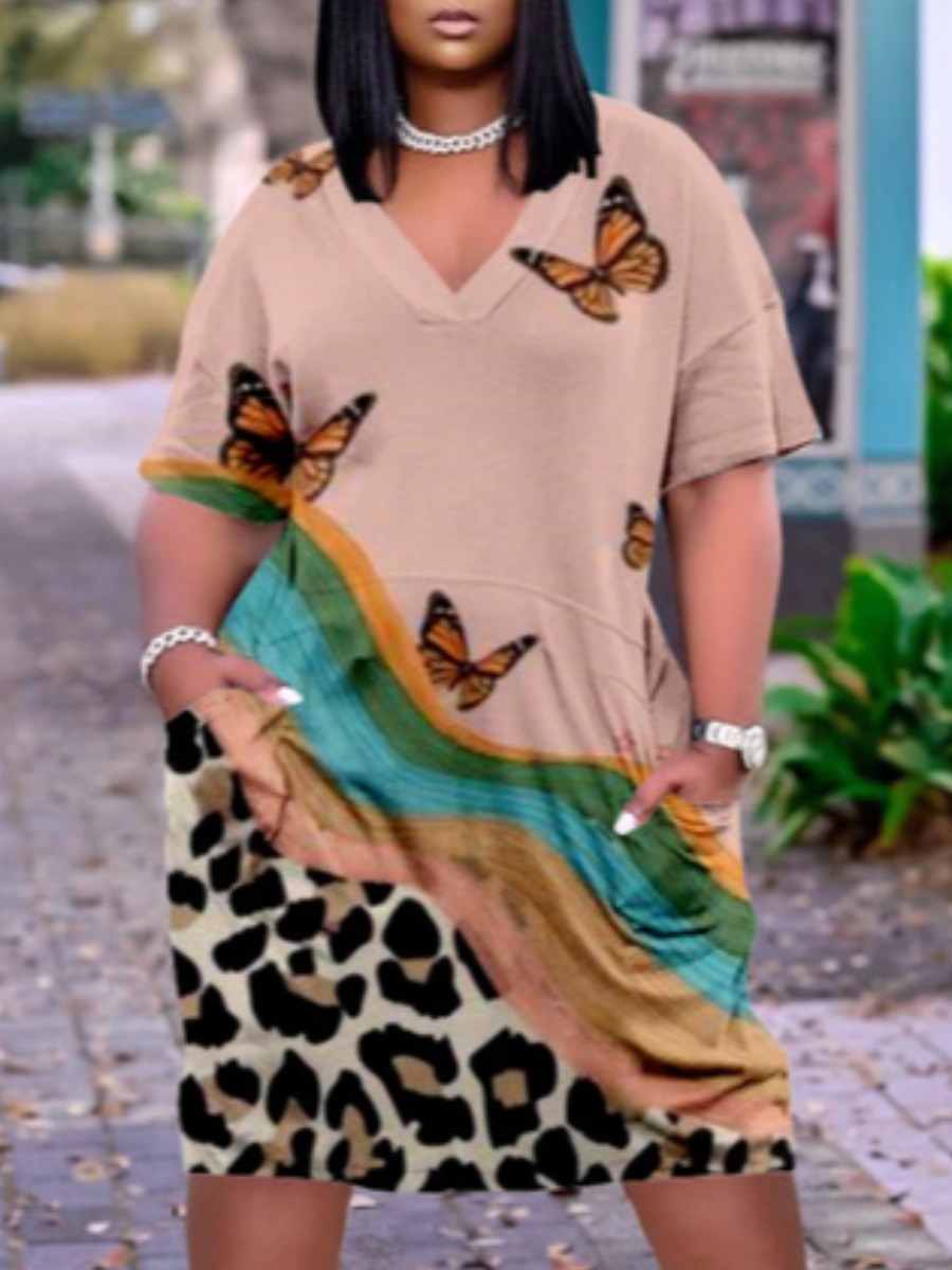 LW Plus Size Leopard Butterfly Print Pocket Design