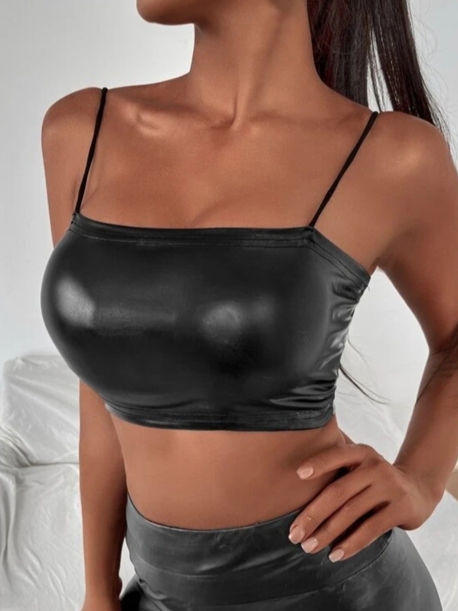 LW BASICS Crop Top Faux Leather Camisole