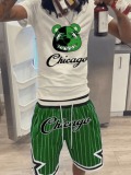 LW Men Cartoon Letter Print Striped Shorts Set