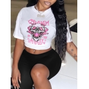 LW Skull Head Letter Print Shorts Set