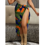 LW Camo Print High Split Cargo Denim Skirt