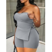 LW SXY Plus Size Off The Shoulder Split Shorts Set