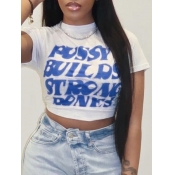 LW Crop Top Letter Print T-shirt