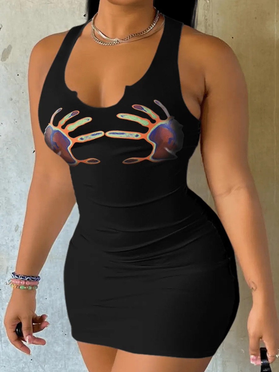 LW Palm Print Bodycon Cami Dress