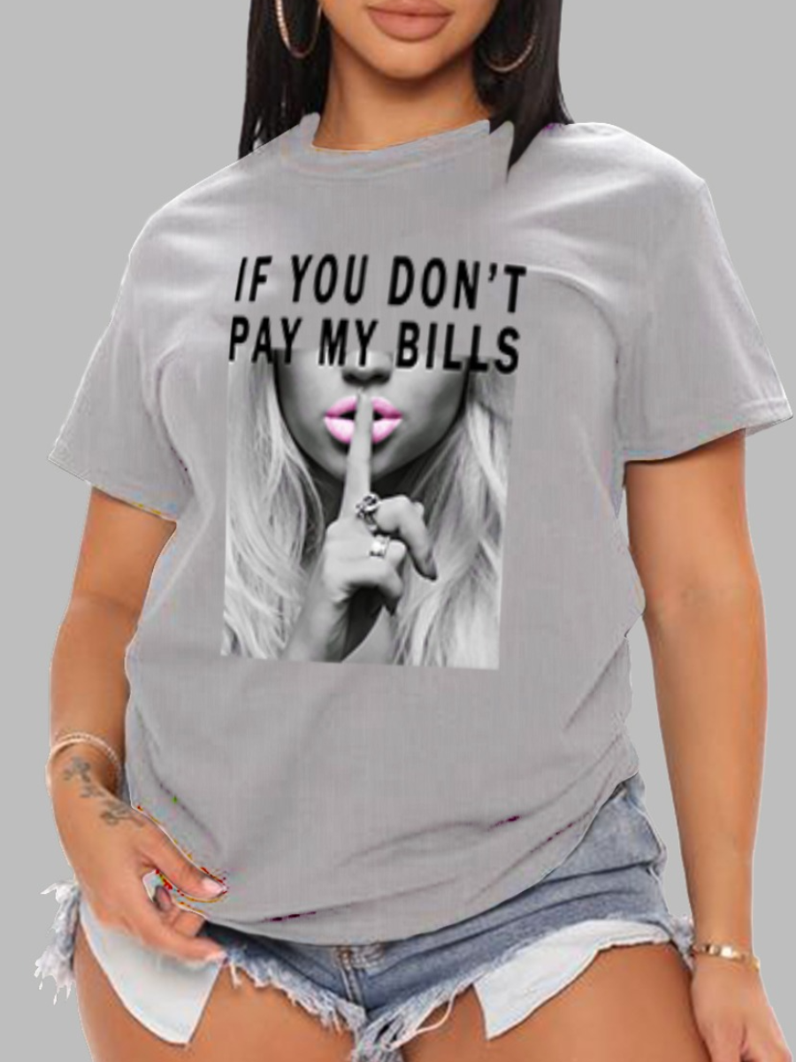 LW Cotton Feel Figure Letter Print T-shirt