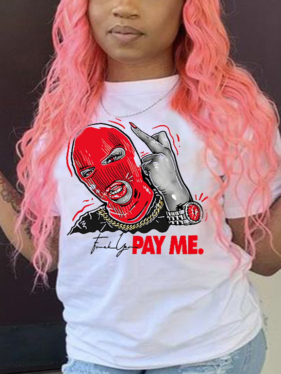LW Plus Size Masked Face Figure Letter Print T-shirt